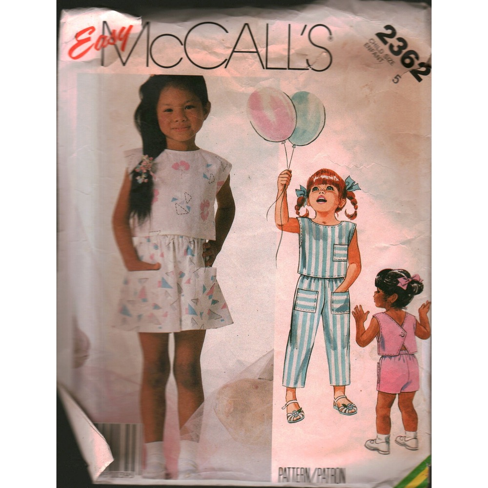 Vintage Easy McCalls 2362 Girls Top Pants Shorts Culottes Sewing Pattern Size 5